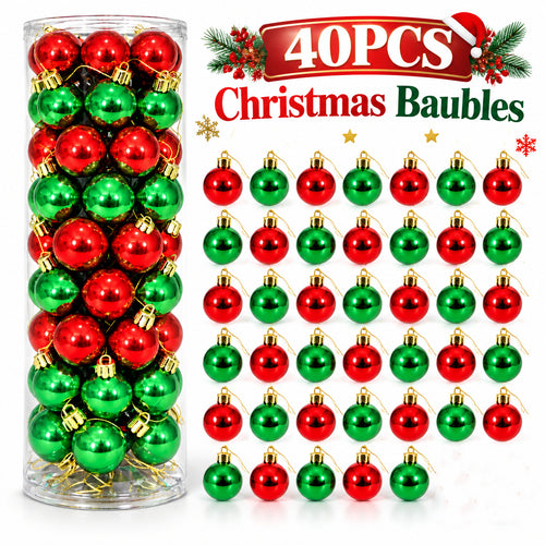Mini Christmas Baubles — Red & Green, 40 Pack