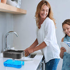 Press-Top Washing-Up Dispenser & Sponge Holder — Assorted Colour; colour supplied at random; usage illustration
