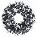 Black and white Halloween skull tinsel wreath, approximately 44 cm