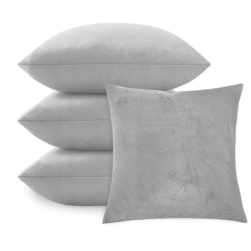 Velvet Cushion Covers — Light Grey, 45 × 45 cm, Set of 4