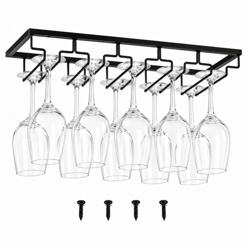 Under-Cabinet Wine Glass Rack — Black, 5 Slots