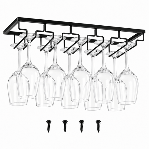 Under-Cabinet Wine Glass Rack — Black, 5 Slots