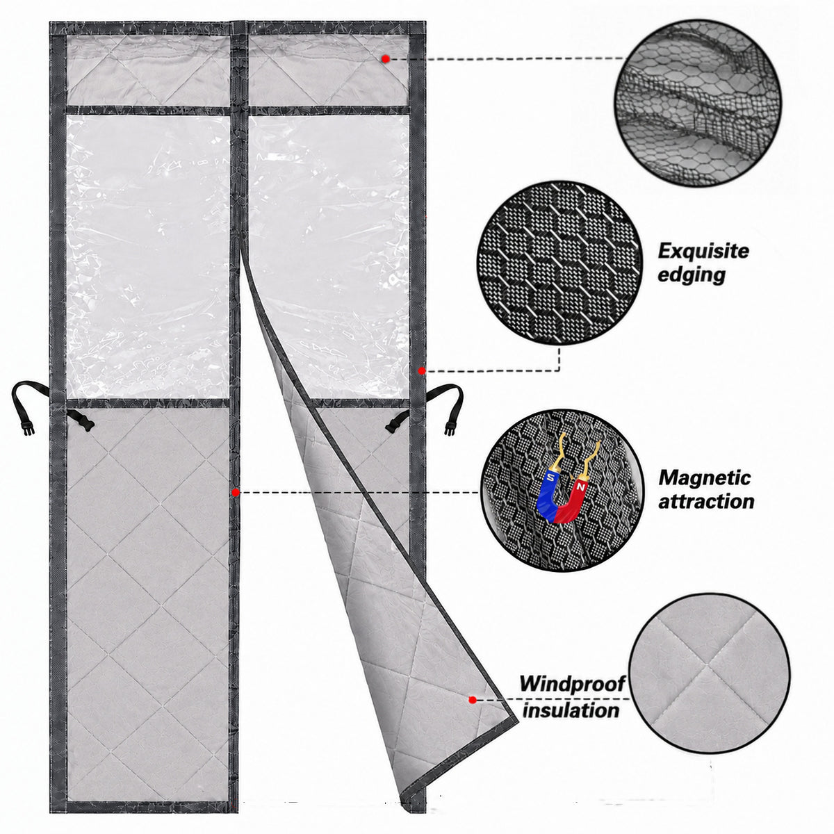 Magnetic centre closure and quilted fabric detail