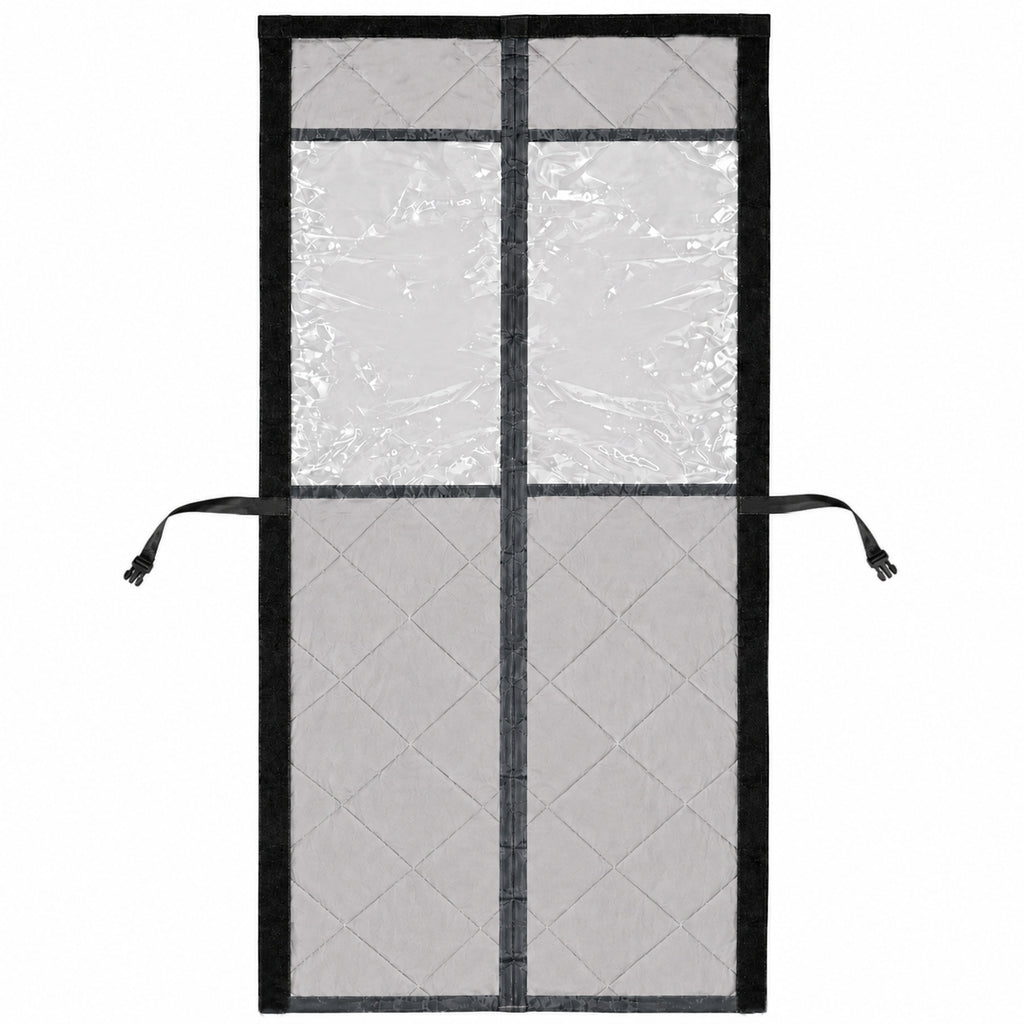 Grey magnetic door curtain with transparent window panels, 80 × 200 cm