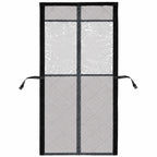Grey magnetic door curtain with transparent window panels, 80 × 200 cm