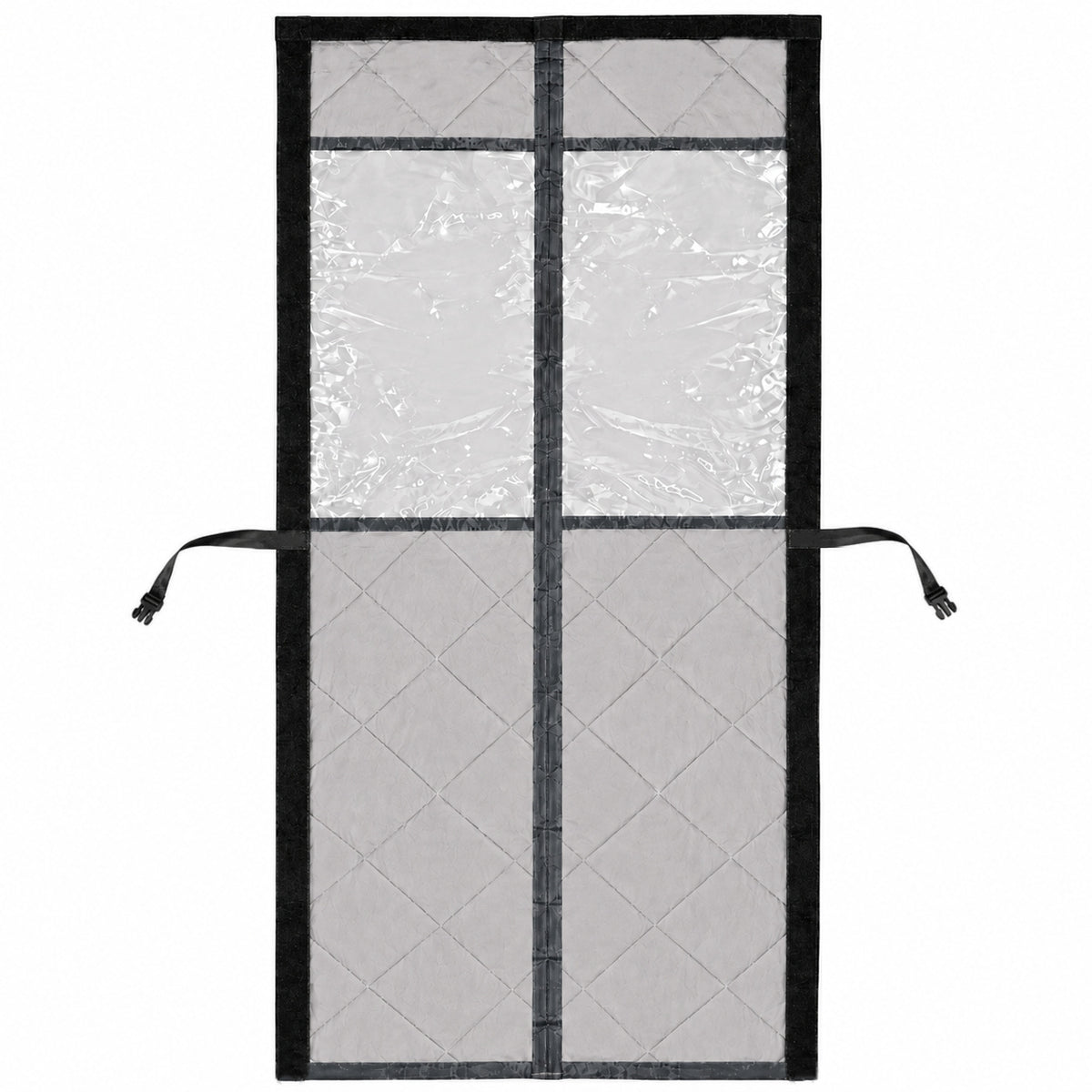Grey magnetic door curtain with transparent window panels, 80 × 200 cm
